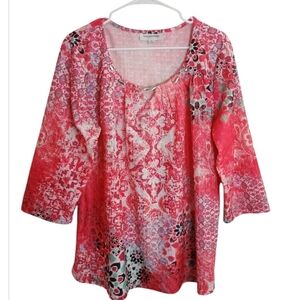 Breckenridge Women's Tunic Shirt Top Blouse Size XL Pink White Floral